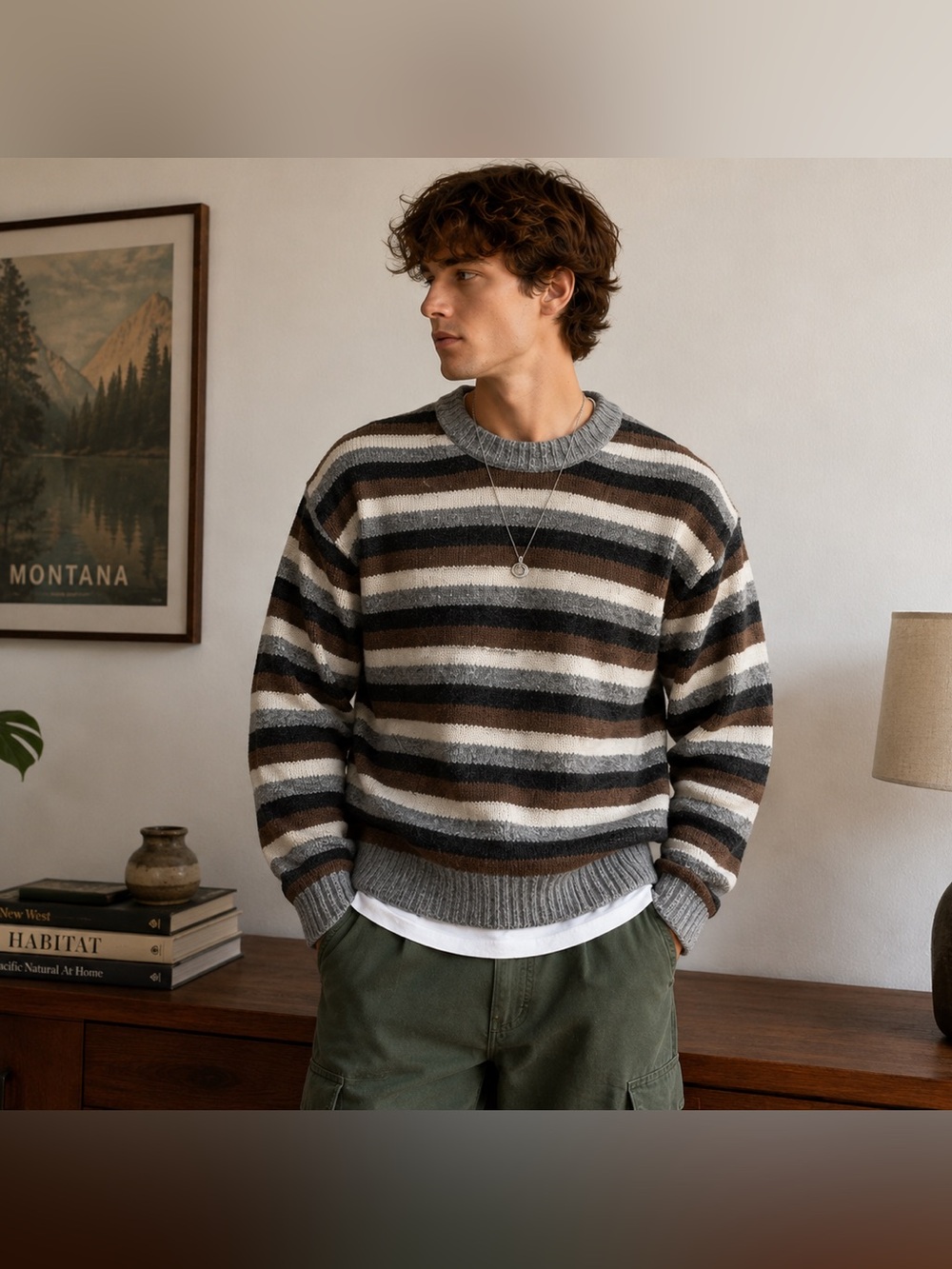 L.L.Bean Men’s XL 100% Wool Striped Crewneck Sweater Grandpa Core Vintage